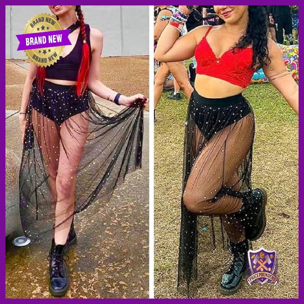 2 in 1 Tulle Sequin Maxi Skirt with Shorts, Rave Festival Sparkly Costume - Picture 5 of 7